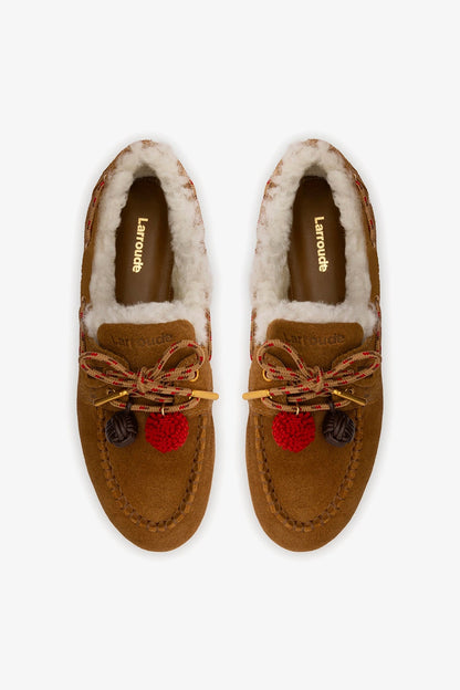 Cyprus Boat Shoe In Russet Suede and Natural Shearling