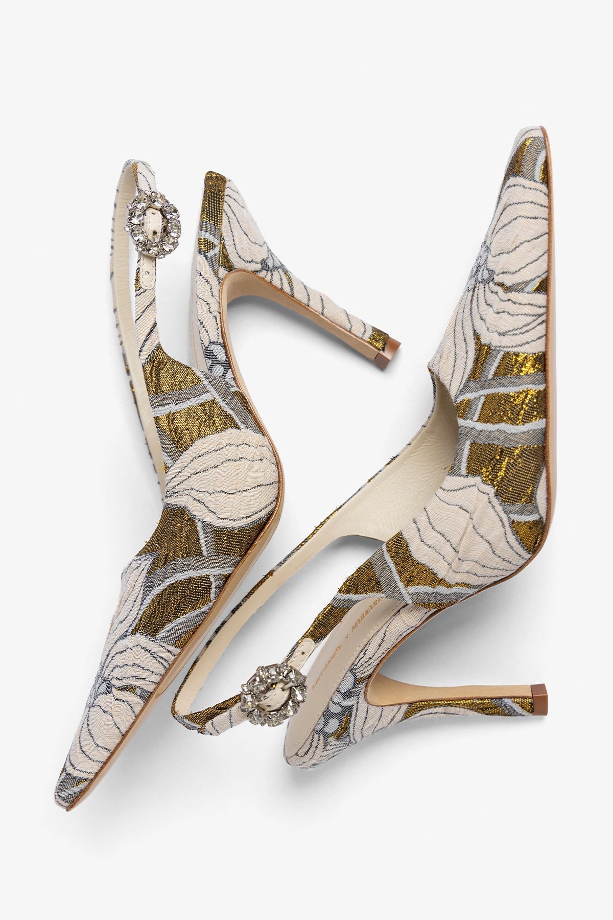 Larroudé by Markarian: Carine Pump Gold Floral Jacquard