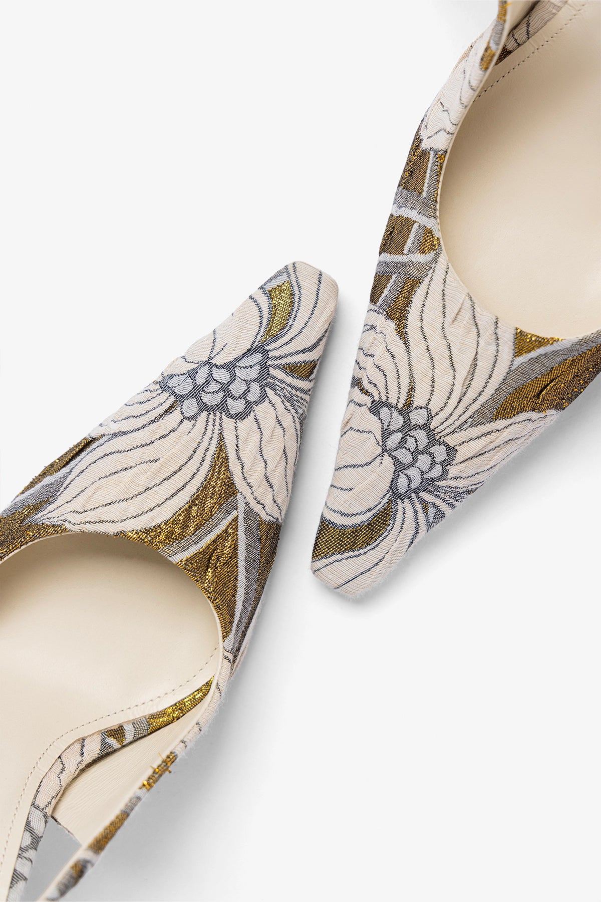 Larroudé by Markarian: Carine Pump Gold Floral Jacquard
