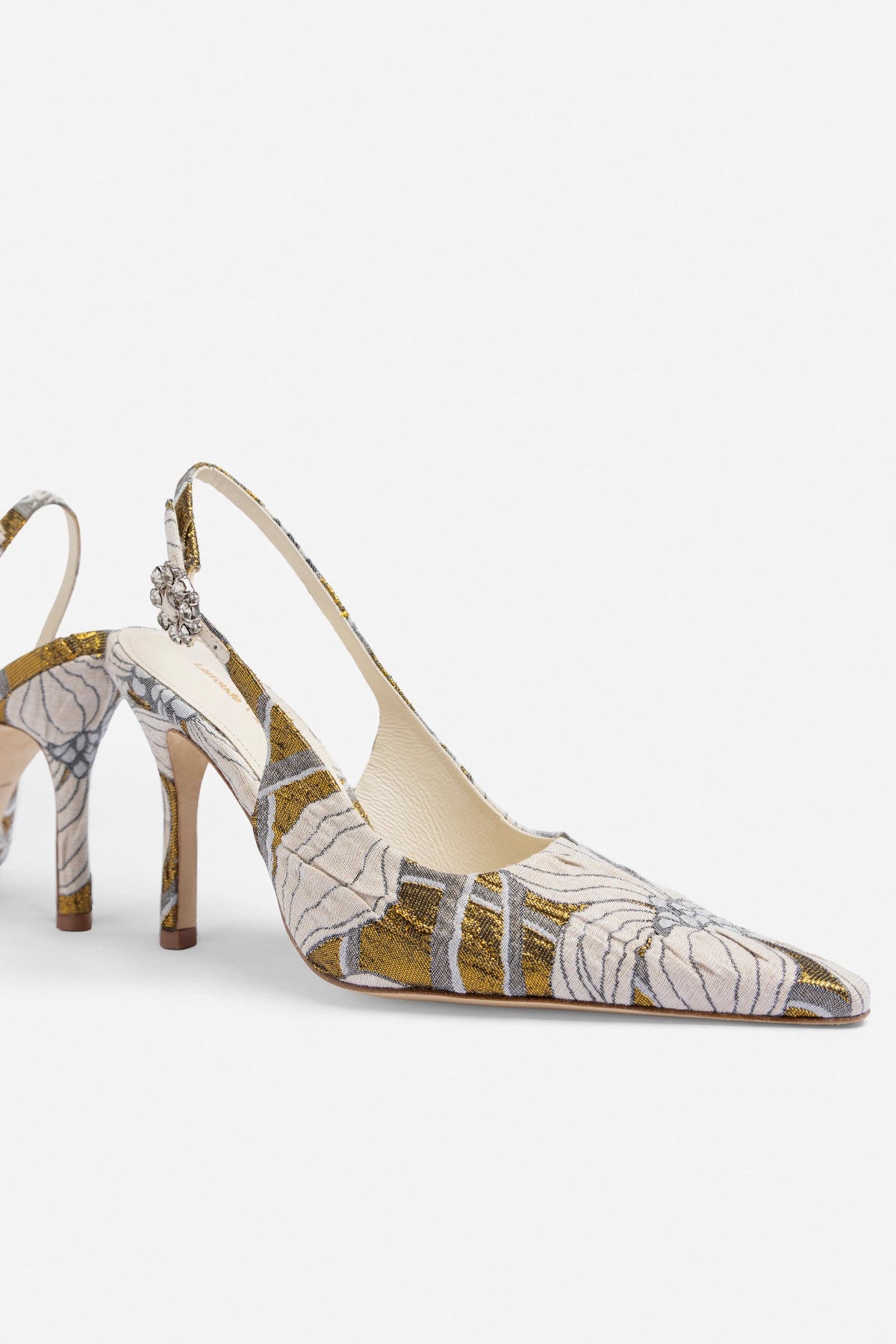 Larroudé by Markarian: Carine Pump Gold Floral Jacquard