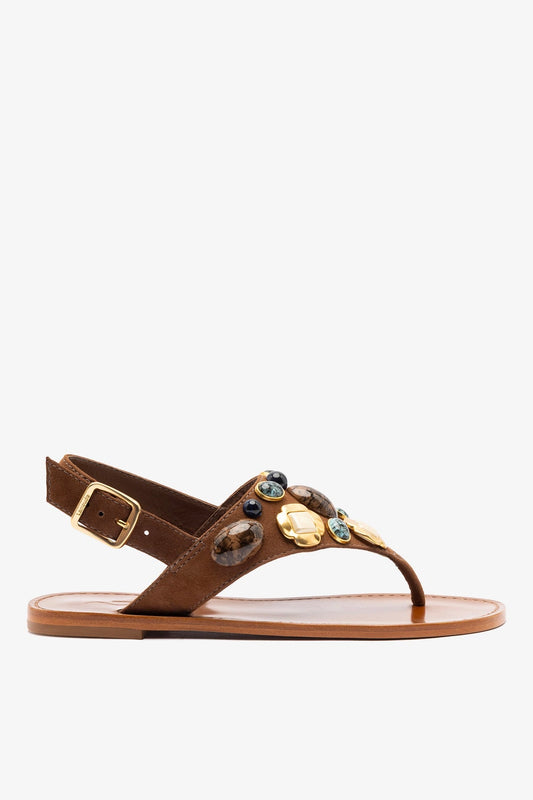 Talitha Flat Sandal In Brown Leather