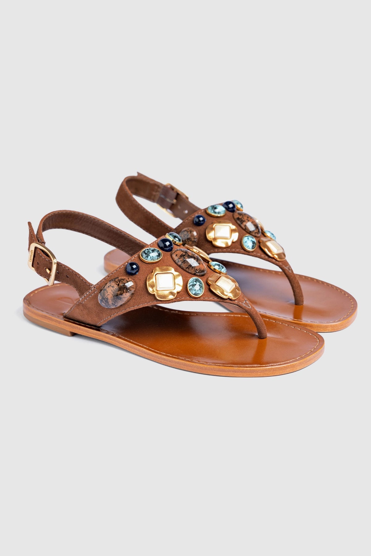 Talitha Flat Sandal In Brown Leather
