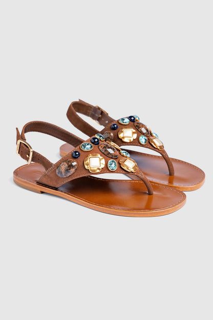 Talitha Flat Sandal In Brown Leather