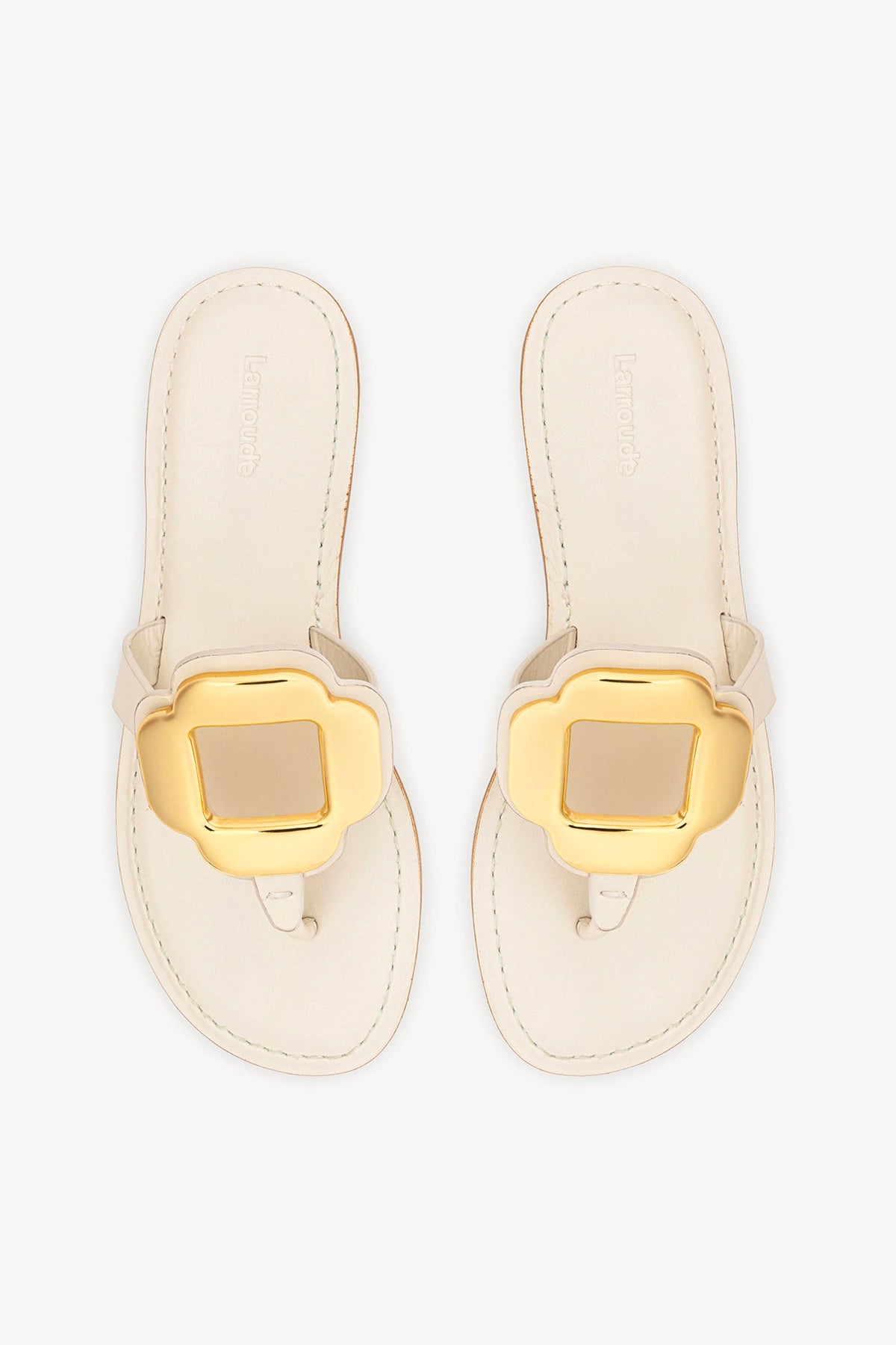 Margherita Thong Sandal in Ivory Leather and Gold Hardware