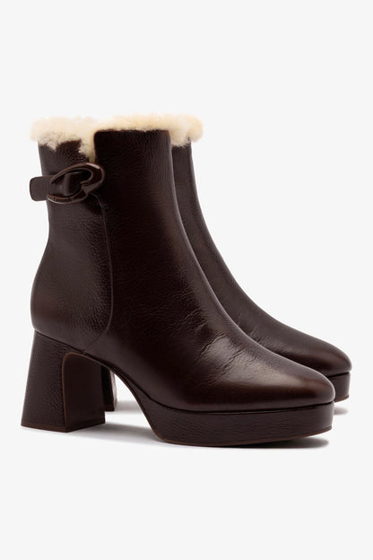 Dolly Verona Low Boot In Brown Leather And Natural Shearling