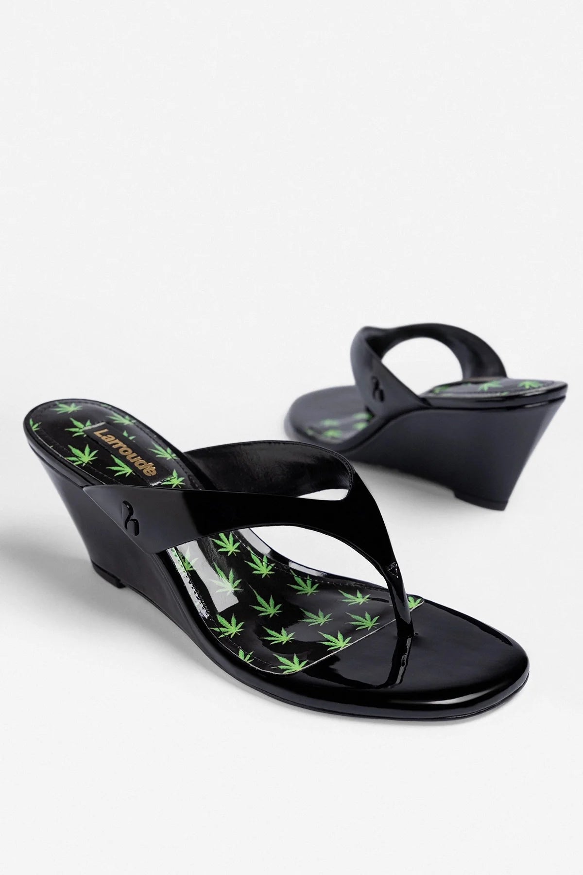 Gaia Low Wedge Sandal Black Patent Leather