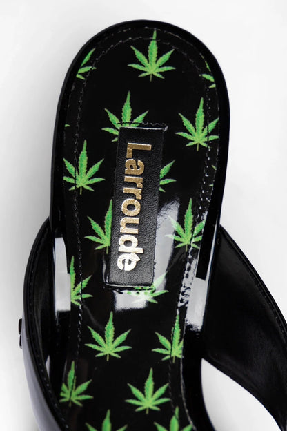 Gaia Low Wedge Sandal Black Patent Leather