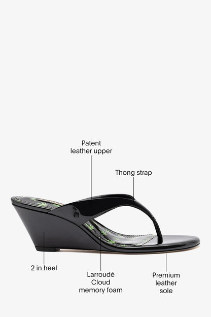 Gaia Low Wedge Sandal Black Patent Leather