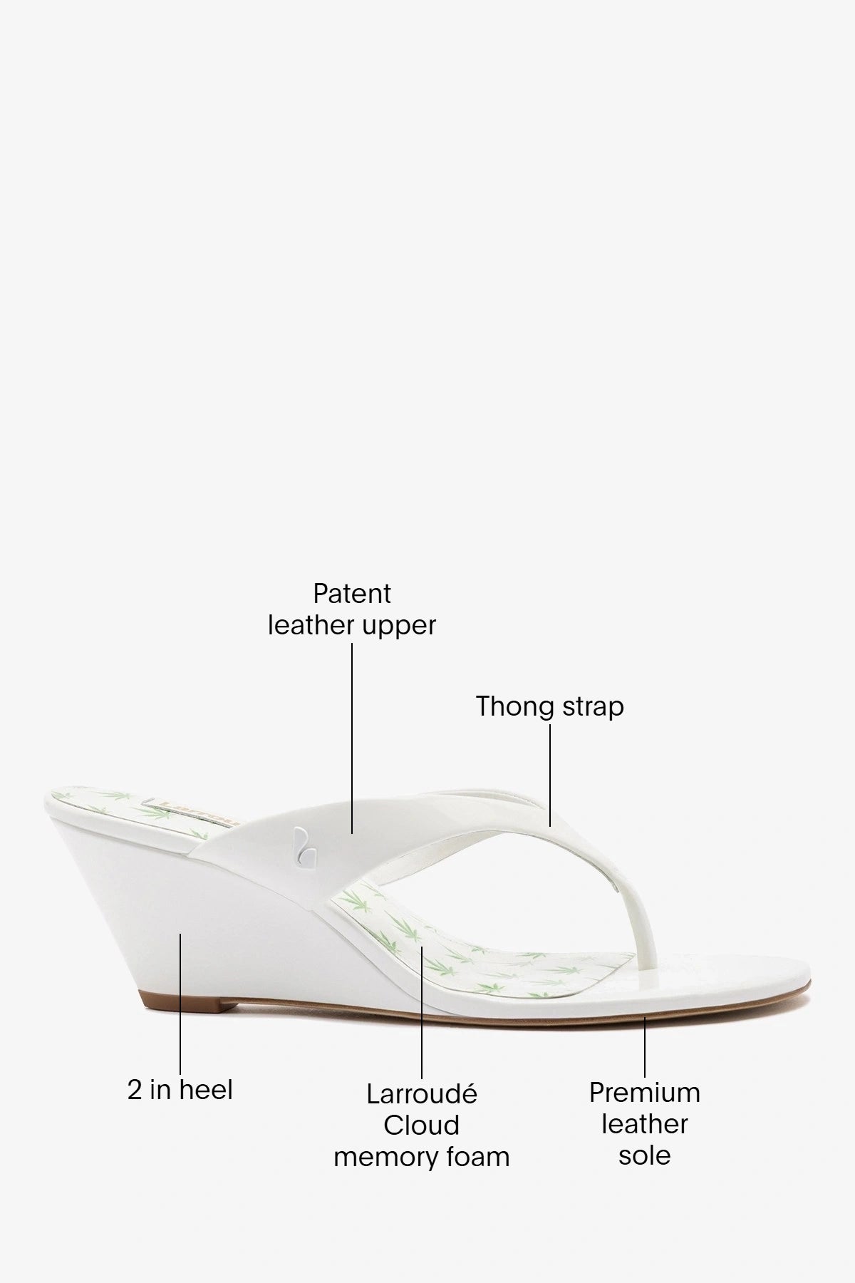 Gaia Low Wedge Sandal White Patent Leather