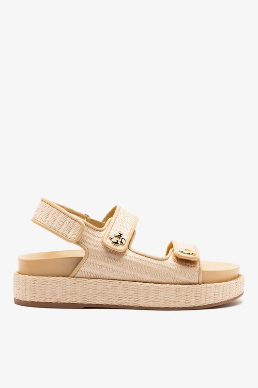 Jetty Sandal In Natural Beach Raffia and Beige Leather