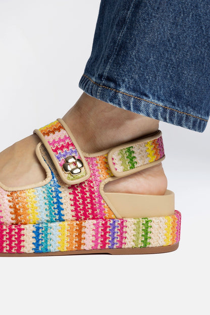 Jetty Sandal In Rainbow Raffia and Beige Leather