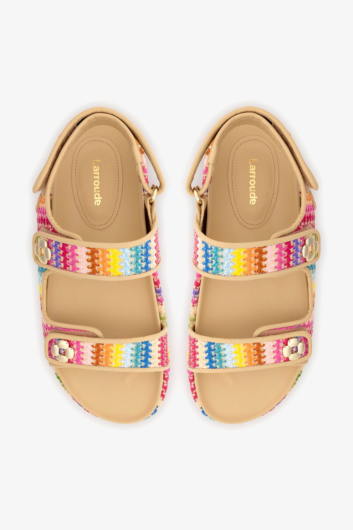 Jetty Sandal In Rainbow Raffia and Beige Leather
