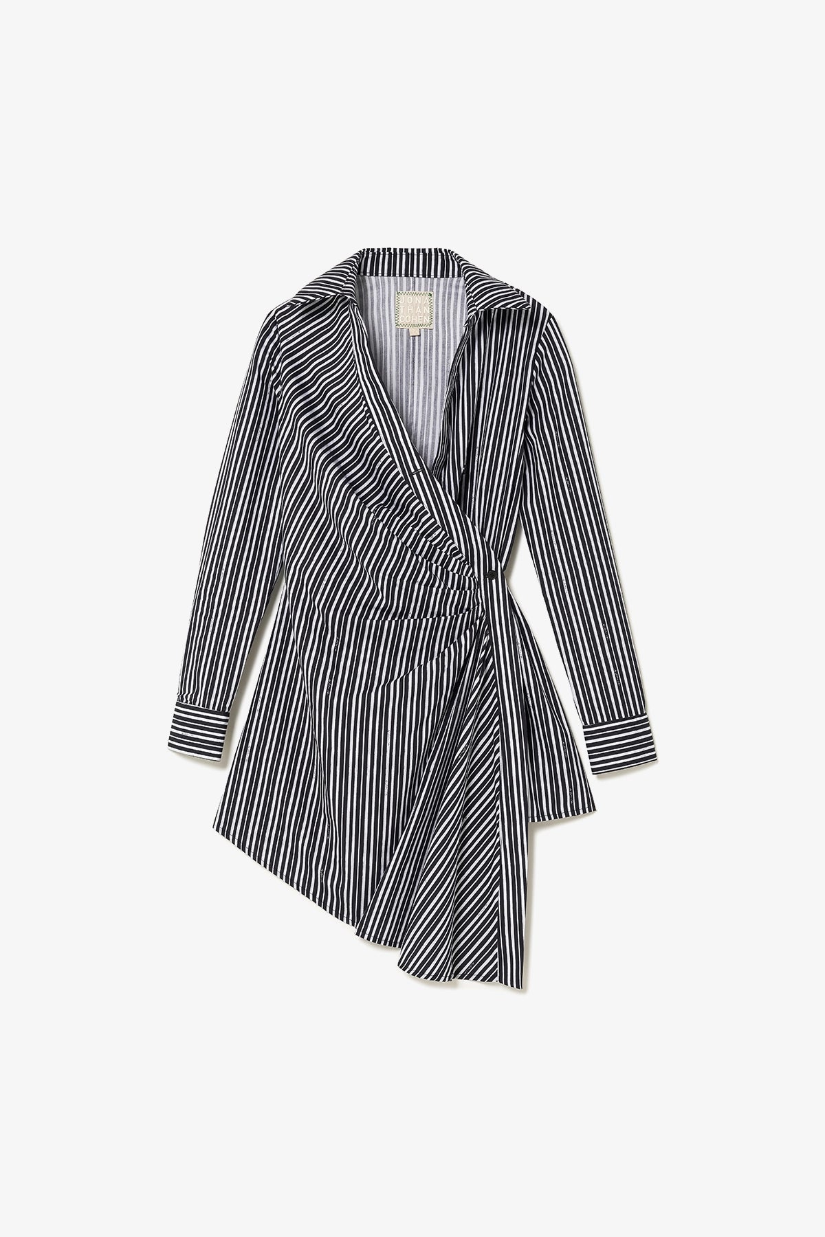 Sashi Wrap Dress In Black and White Striped Cotton