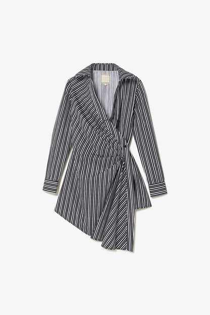 Sashi Wrap Dress In Black and White Striped Cotton