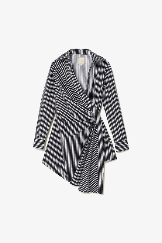 Sashi Wrap Dress In Black and White Striped Cotton