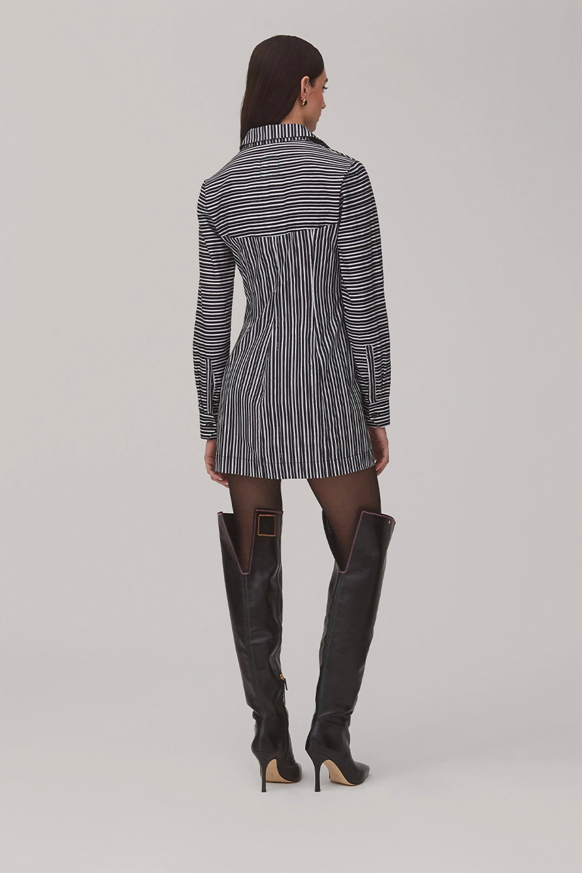 Annie Bustier Dress In Black and White Striped Cotton