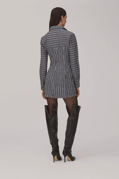 Annie Bustier Dress In Black and White Striped Cotton