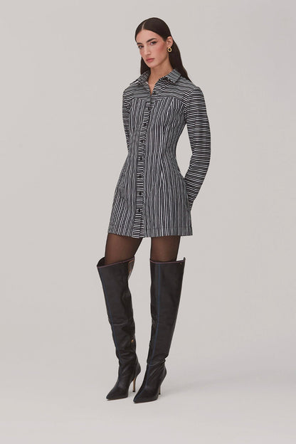 Annie Bustier Dress In Black and White Striped Cotton