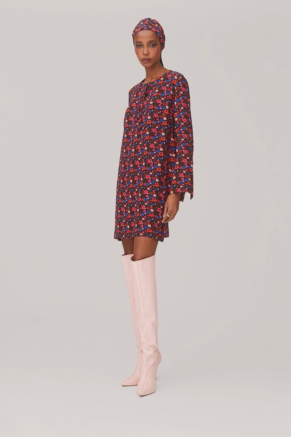 Dede Tunic Dress In Black Floral Silk