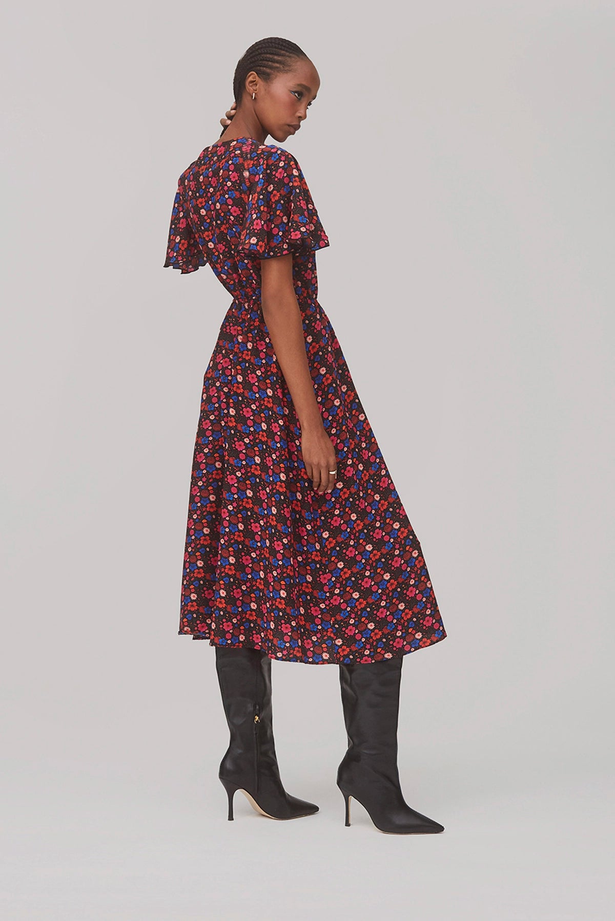 Nicole Dress In Black Floral Silk