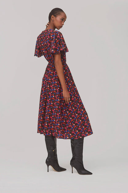 Nicole Dress In Black Floral Silk