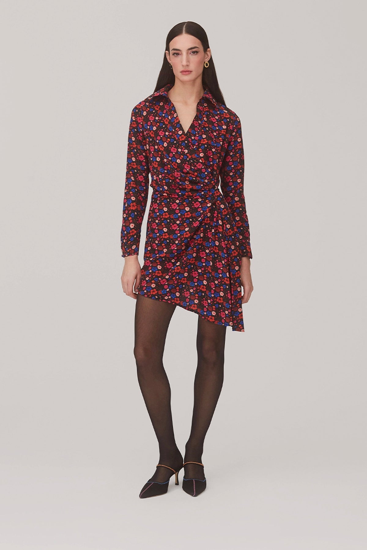 Sashi Wrap Dress In Black Floral Silk