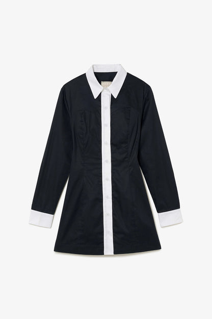 Annie Bustier Dress In Black and White Percale