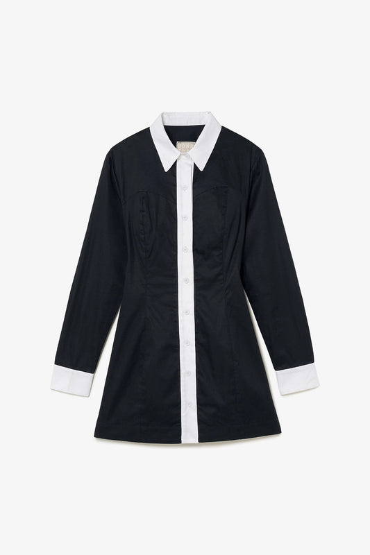 Annie Bustier Dress In Black and White Percale
