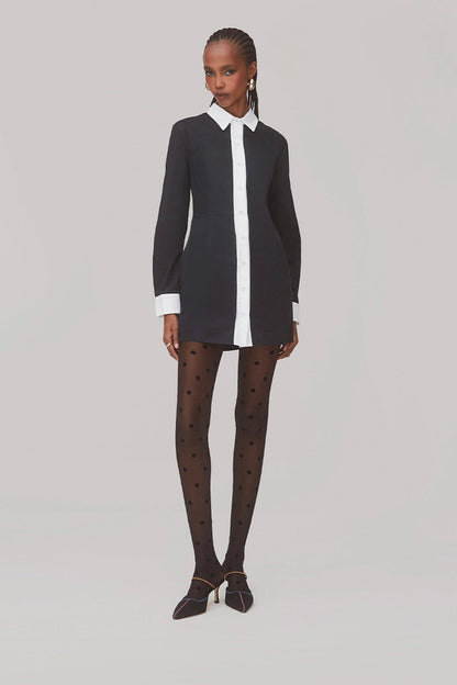 Annie Bustier Dress In Black and White Percale