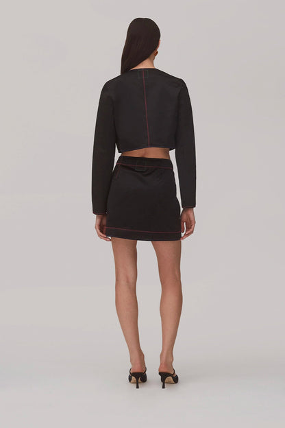 Gloria Cropped Jacket In Black Satin