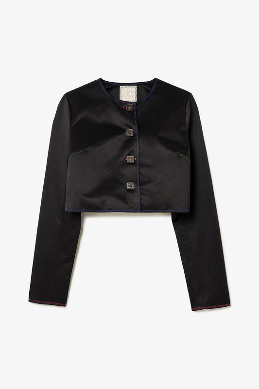 Gloria Cropped Jacket In Black Satin