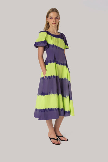 Marissa Dress Purple and Green Tie Dye Cotton