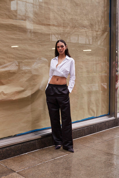 Rose Wrap Top In White Cotton