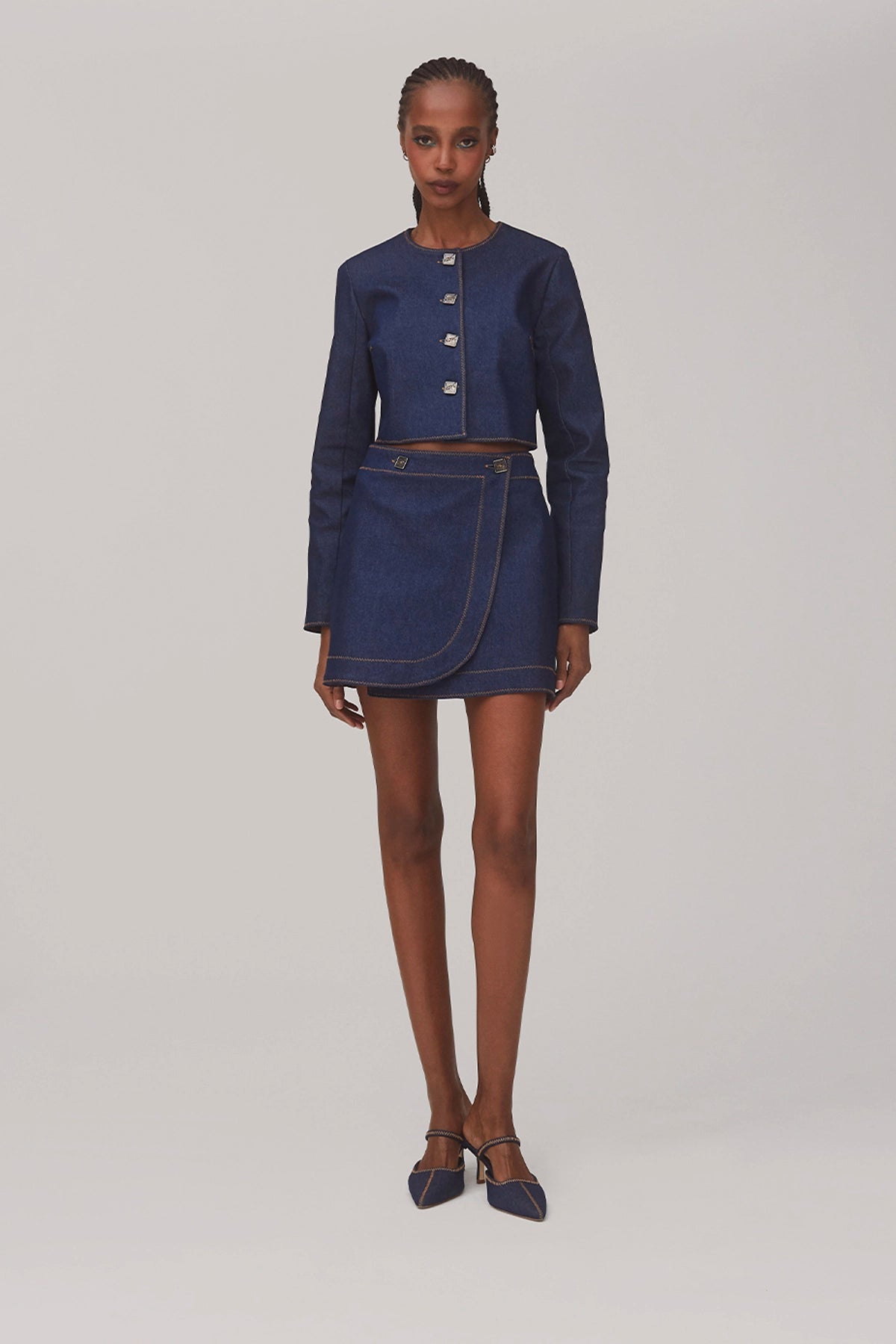 Gloria Cropped Jacket In Blue Denim