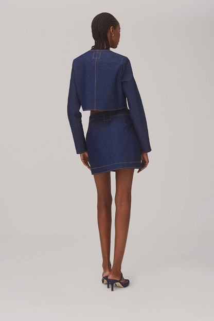 Gloria Cropped Jacket In Blue Denim