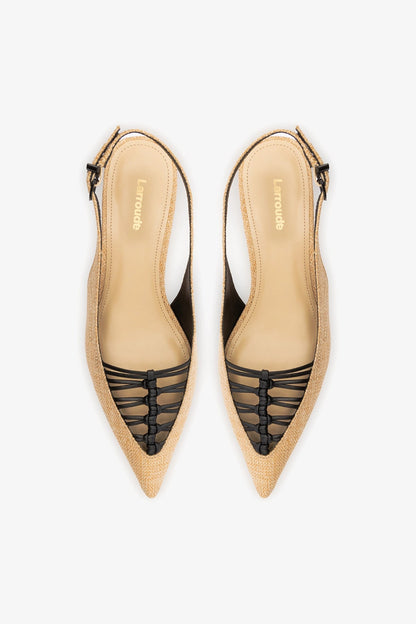 Nara Pump In Beige Raffia and Black Leather