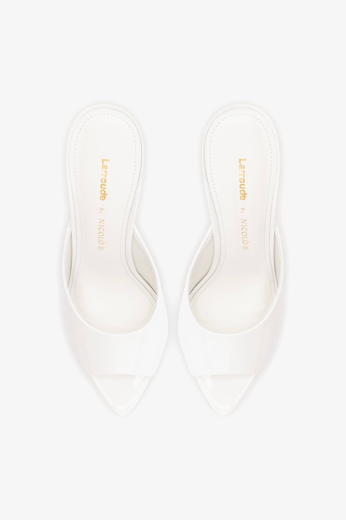 Larroudé x Nicolò B.: Malibu Mule White Patent Leather