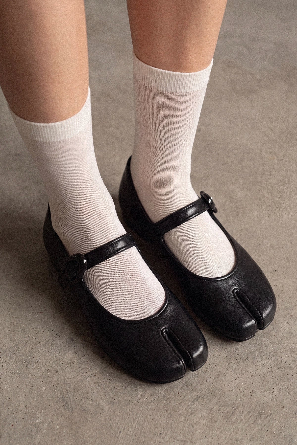 Verona Tabi Ballet Flat Black Leather