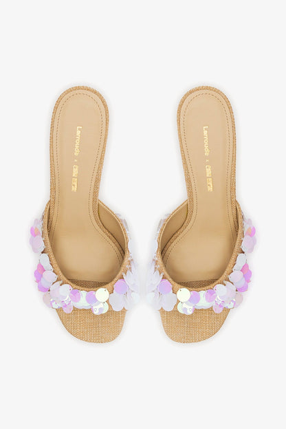 Larroudé x Ciao Lucia: Madalena Wedge Mule Beige Raffia