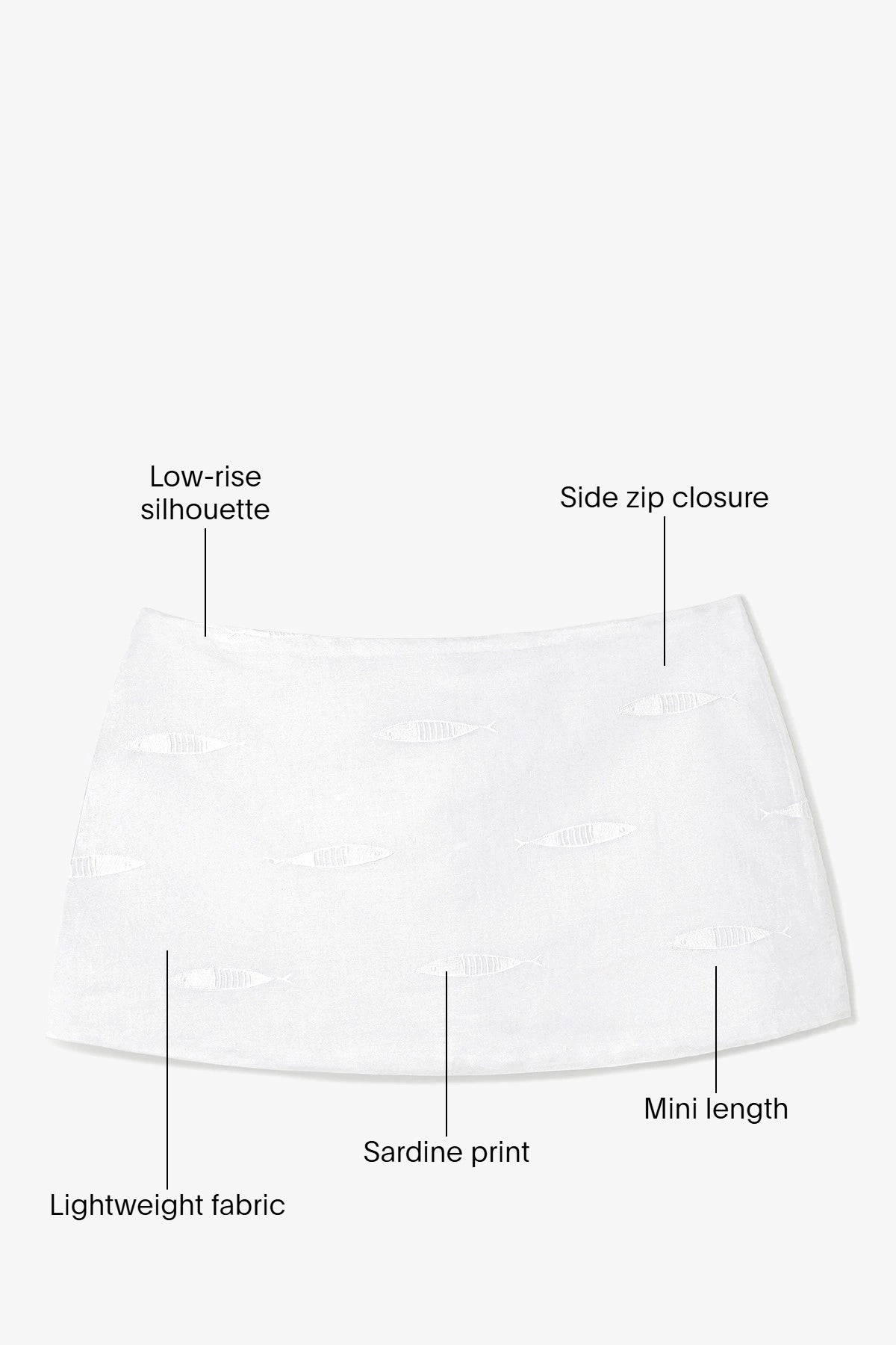 Ava Mini Skirt White Embroidered Fish Cotton