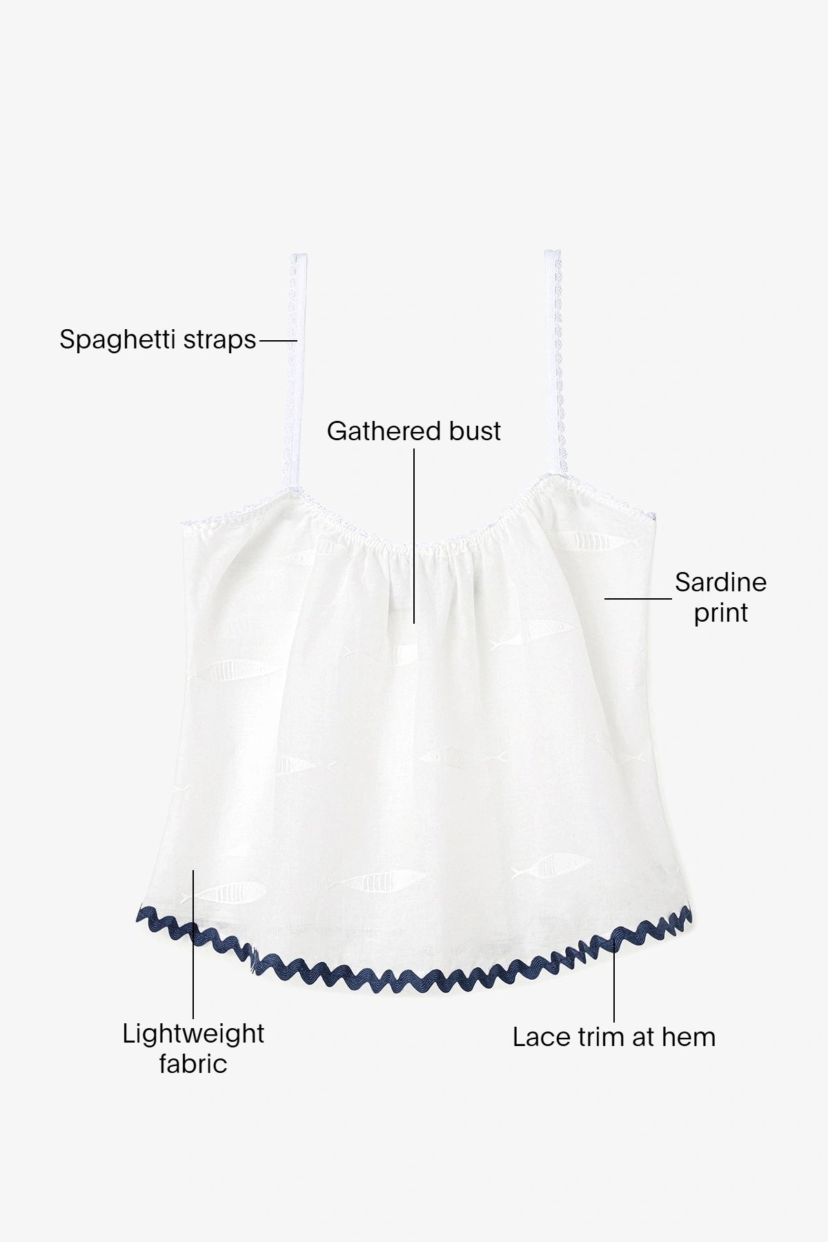 The Perfect Tank Top Embroidered Fish with Navy Trim