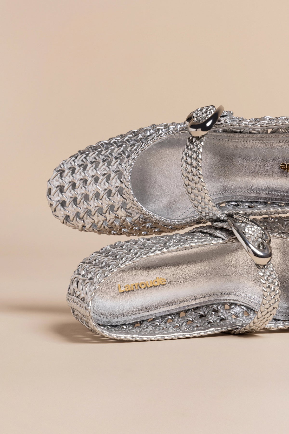 Verona Macrame Ballet Flat In Silver Metallic Leather