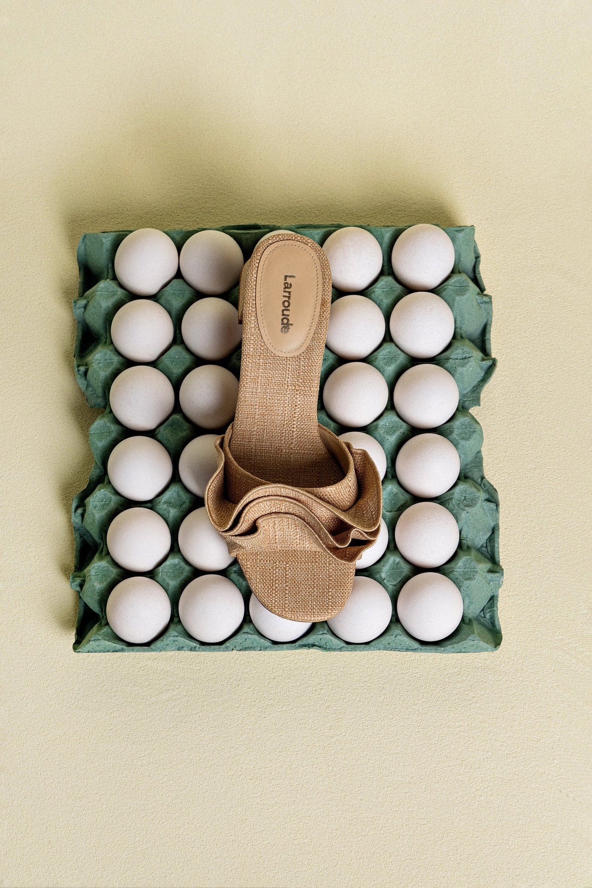Brigitte Ruffle Mule In Beige Raffia