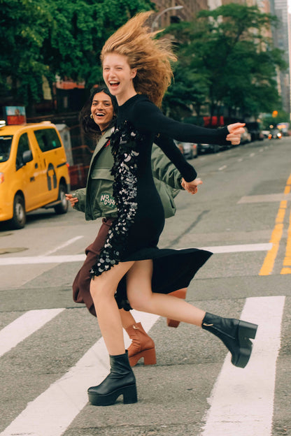Miso Platform Boot In Black Stretch Leather